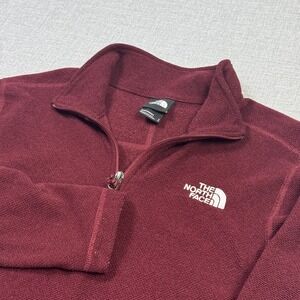 The North Face Pullover Mens Small Red Long Sleeve 1/4 Zip Mock Neck Fleece